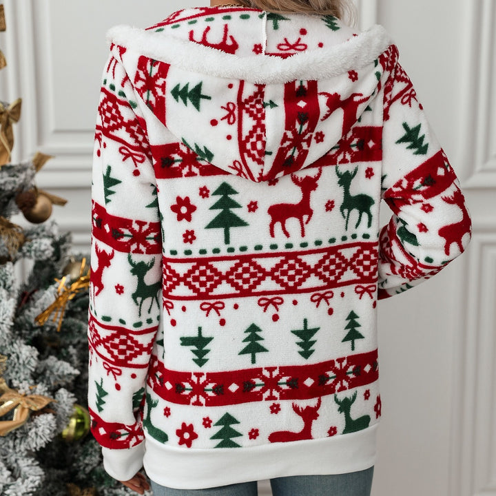Damen Kuscheliger Kapuzen-Pullover mit festlichem Motiv Drune