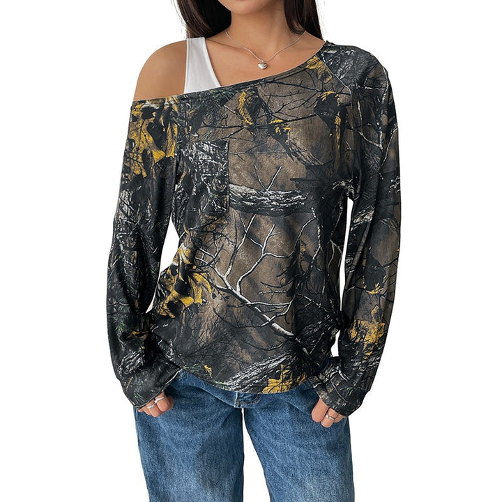 Damen Asymmetrisches Crop-Oberteil mit einzigartigem Baum-Muster Drune