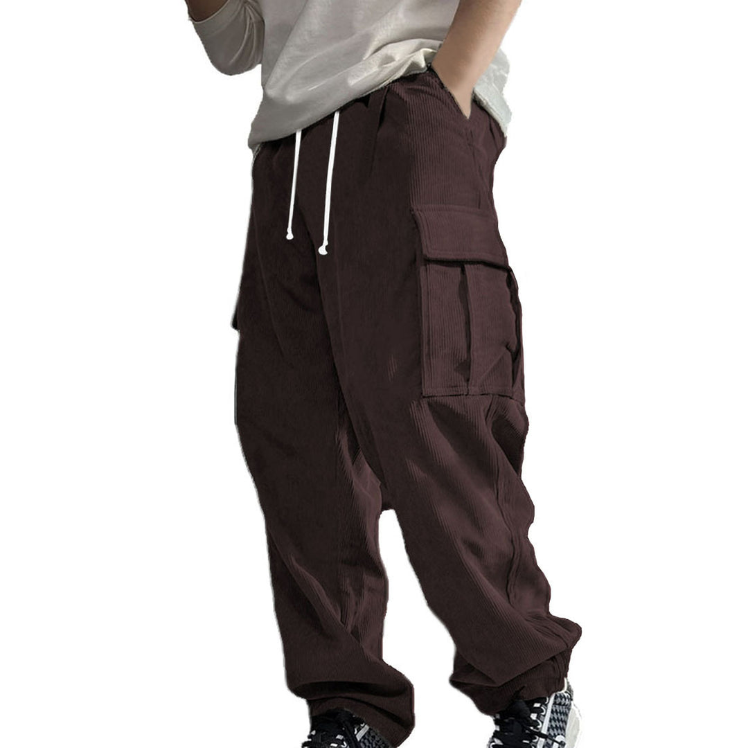 Herren Weite Cord-Cargo-Hose mit Tunnelzug, Elastikbund & Multifunktionstaschen Drune