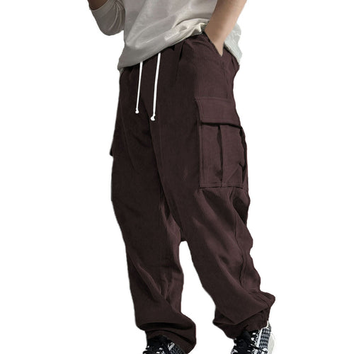 Herren Weite Cord-Cargo-Hose mit Tunnelzug, Elastikbund & Multifunktionstaschen Drune
