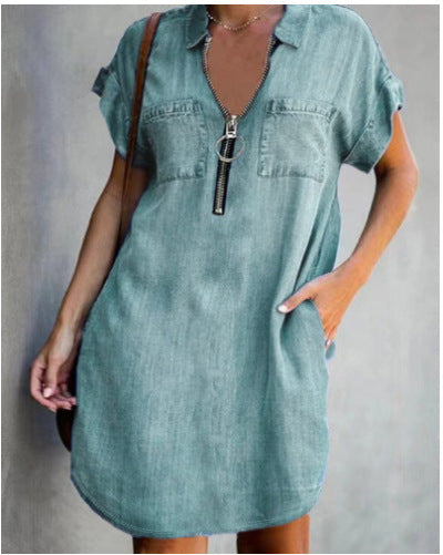 Damen Freizeit Denim-Kleid mit praktischen Taschen und Reißverschluss Drune