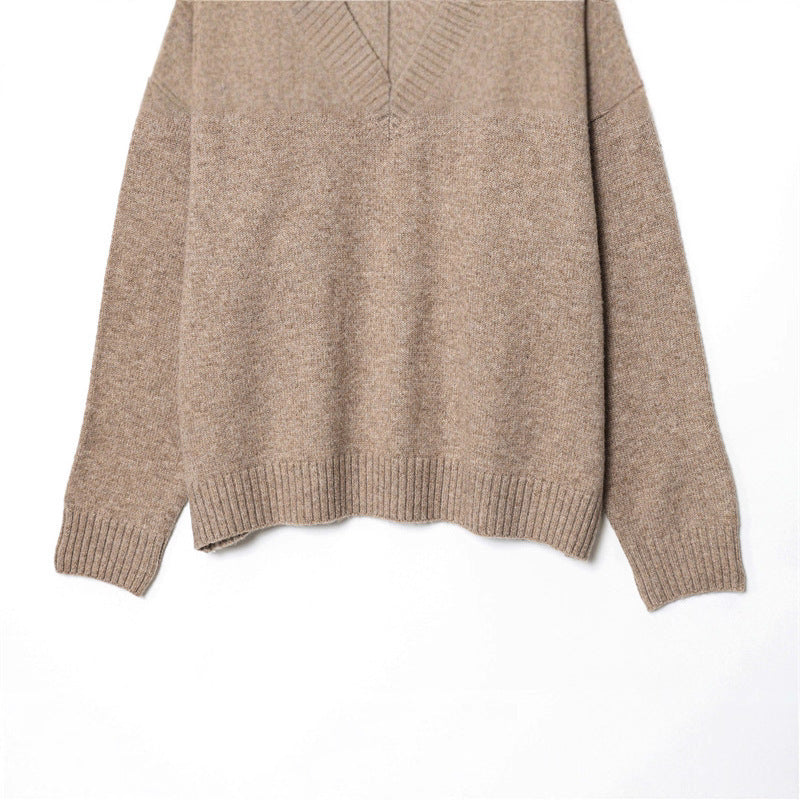 Damen V-Ausschnitt Pullover aus weicher Wolle Drune
