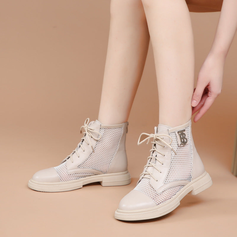 Damen Luftige Schnürstiefeletten aus Mesh und Leder Drune