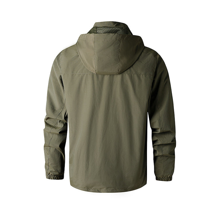 Herren Ultraleichte Allwetter-Outdoorjacke mit Kapuze atmungsaktivem Meshfutter und Reißverschlusstaschen Drune