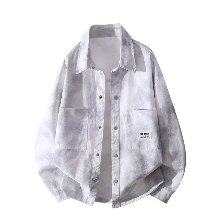 Unisex Oversize-Hemdjacke mit Batik-Effekt, Druckknopf‑Front und aufgesetzten Taschen Drune
