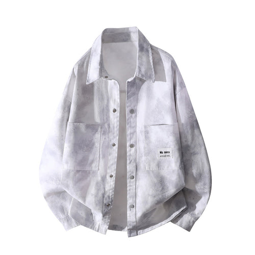Unisex Oversize-Hemdjacke mit Batik-Effekt, Druckknopf‑Front und aufgesetzten Taschen Drune