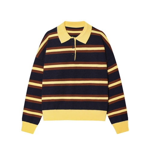 Damen nan gestreifter Polo-Strickpullover mit breitem Rippenbund Drune