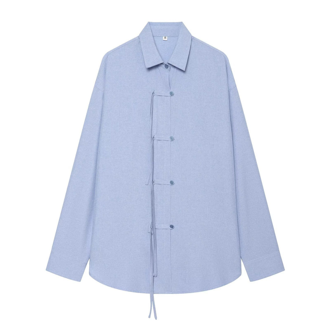 Damen Oversize-Hemd mit Bindeschlaufen, verdeckter Knopfleiste und Tunnelzugsaum Drune