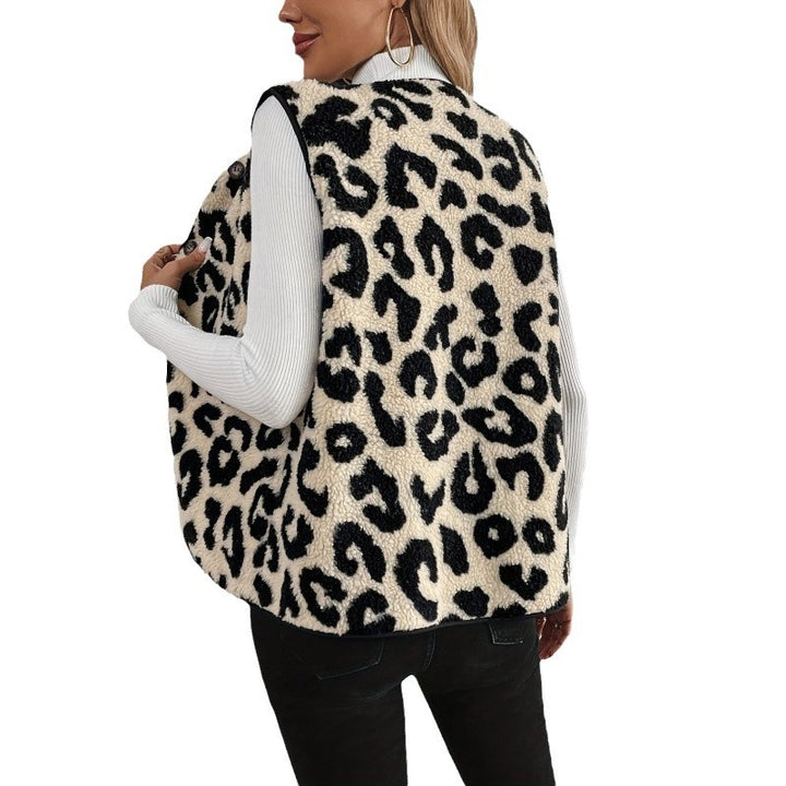 Damen Fellweste mit Leopardenmuster und Knopfverschluss Drune
