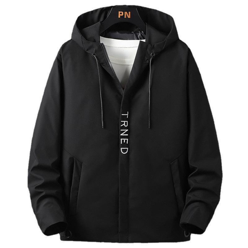 Herren leichte Kapuzen‑Shelljacke mit verdecktem Reißverschluss und minimalistischer Utility‑Optik Drune