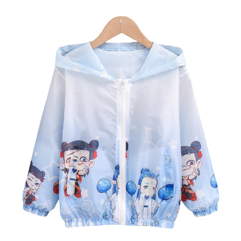 Unisex nan leichte Kinderregenjacke mit Kapuze und Cartoonmotiv wasserabweisend winddicht Drune