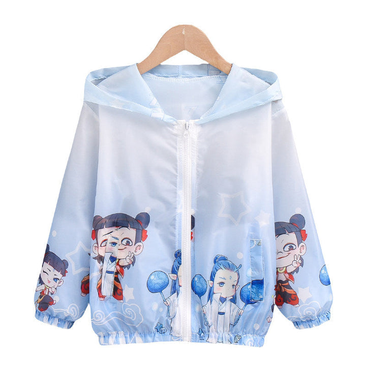 Unisex nan leichte Kinderregenjacke mit Kapuze und Cartoonmotiv wasserabweisend winddicht Drune