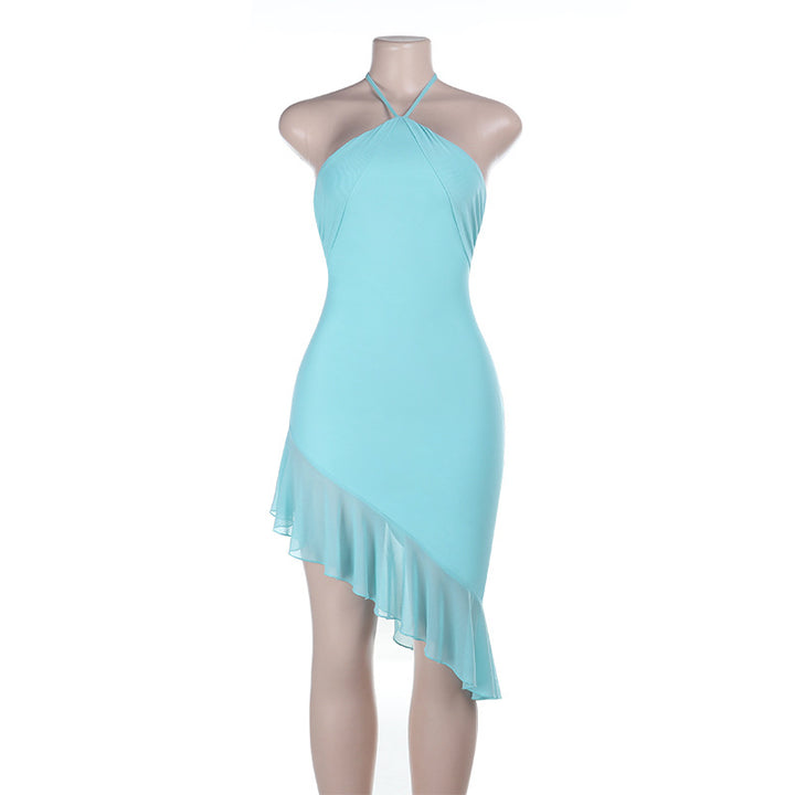 Damen schulterfreies Wickelkleid mit asymmetrischem Rüschensaum und tiefem Ausschnitt Drune