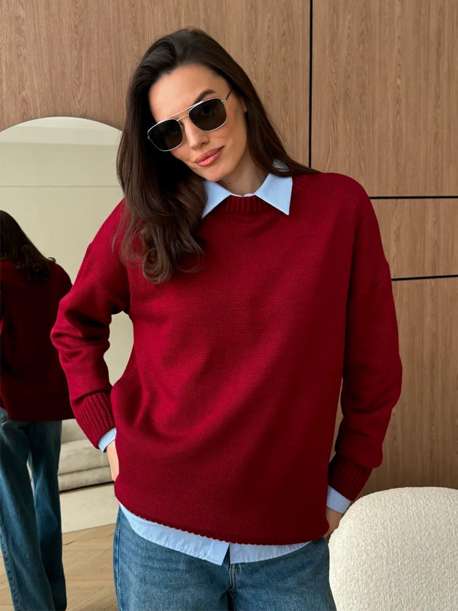 Damen Großer Strickpullover mit überschnittenen Schultern und Rippenbündchen Drune