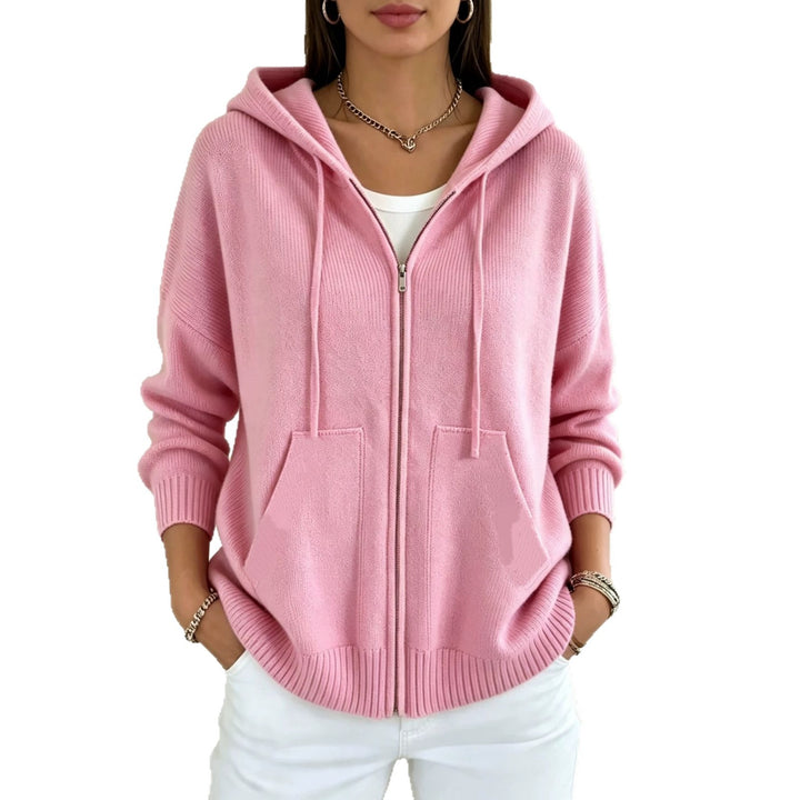 Damen Kapuzen-Wollmix Zip-Cardigan mit kastiger Passform und Kängurutaschen Drune