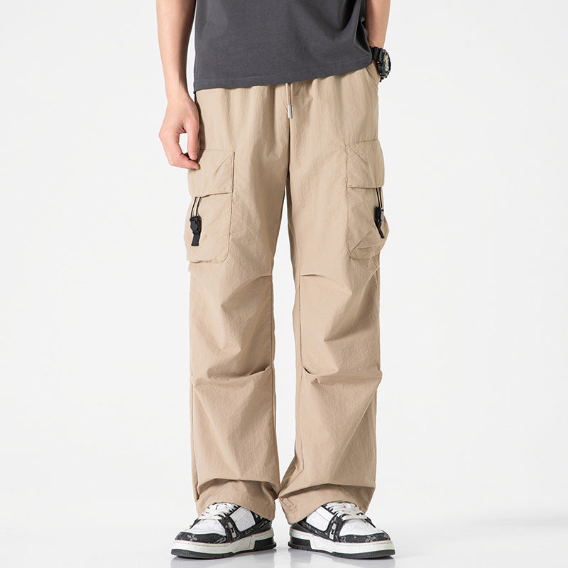 Herren Leichte Ripstop‑Trekking‑Cargohose mit Elastikbund, Kordelzug und Schnallen‑Cargotaschen Drune