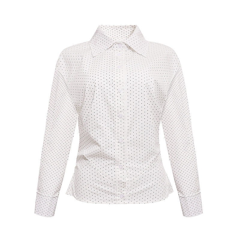 Damen Figurnahes Langarm-Blusenhemd mit Polka-Dot‑Muster und taillierten Abnähern Drune