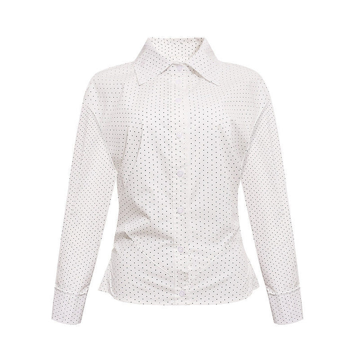 Damen Figurnahes Langarm-Blusenhemd mit Polka-Dot‑Muster und taillierten Abnähern Drune