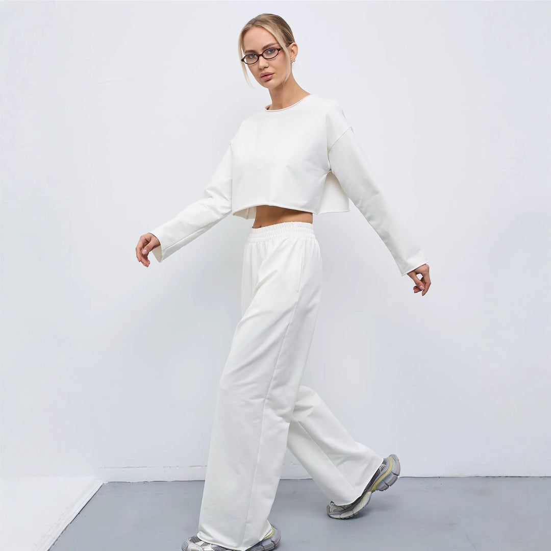 Damen Kurzgeschnittenes Sweatshirt und High-Waist Relax-Jogginghose Set Drune