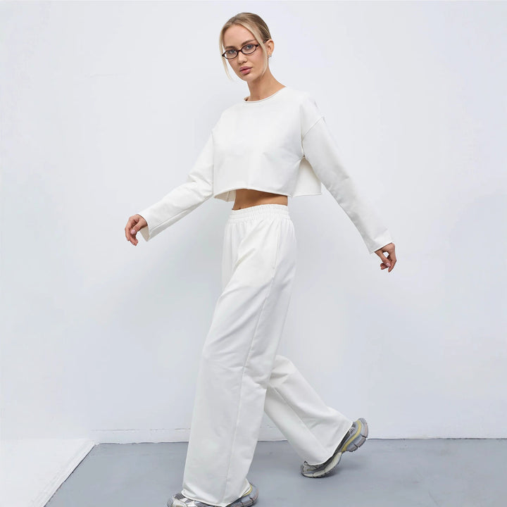 Damen Kurzgeschnittenes Sweatshirt und High-Waist Relax-Jogginghose Set Drune