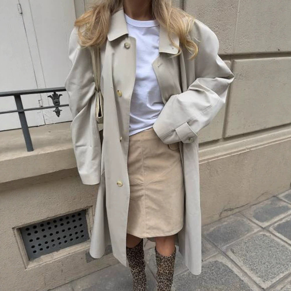 Damen Midilanger Trenchcoat im Cocoon‑Cut mit Bindegürtel und Raglanärmeln Drune