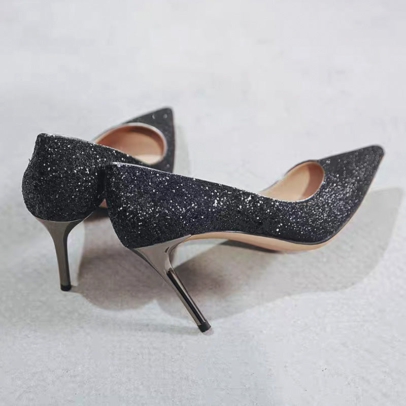 Damen Glitzer-Pumps mit spitzer Zehenform und metallic Stiletto-Absatz Drune