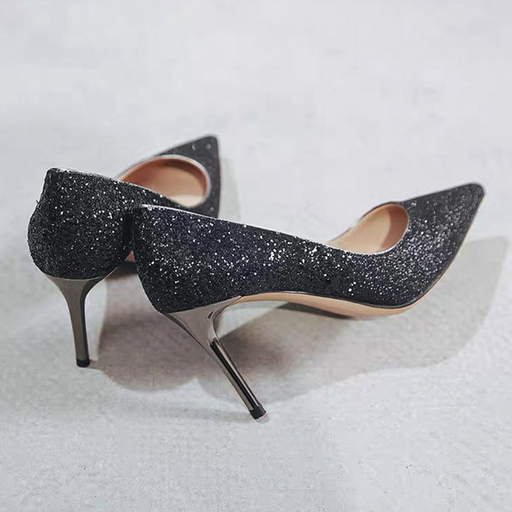 Damen Glitzer-Pumps mit spitzer Zehenform und metallic Stiletto-Absatz Drune