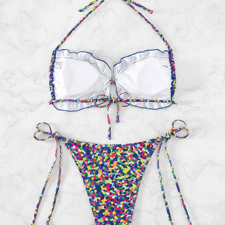 Damen Triangel-Bikini-Set mit floralem Muster und verstellbaren Trägern Drune