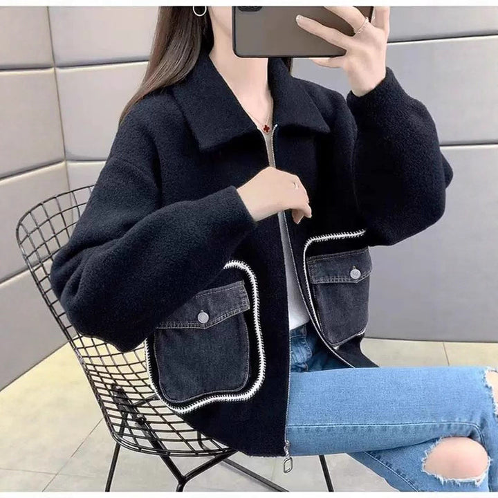 Damen modische Oberjacke mit auffälligen Denim-Taschen Drune