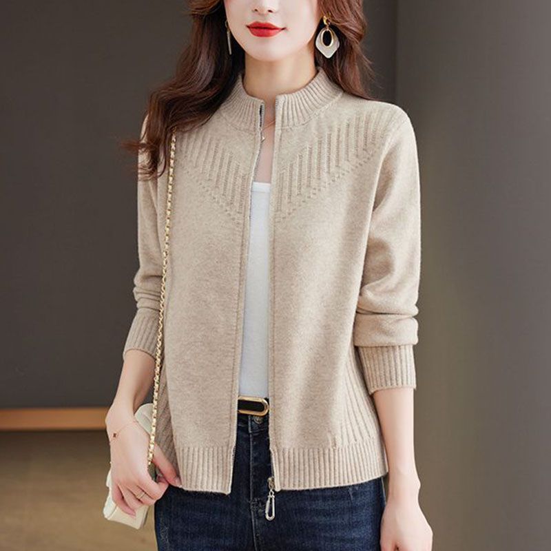 Damen Strickjacke mit hochgeschlossenem Kragen und Reißverschluss Drune