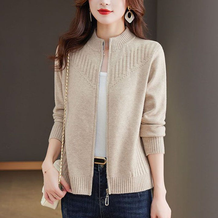 Damen Strickjacke mit hochgeschlossenem Kragen und Reißverschluss Drune