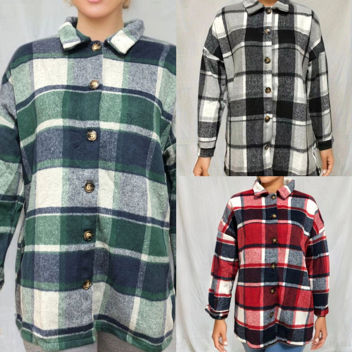 Damen Karojacke aus weichem Flanell mit dekorativen Knöpfen Drune