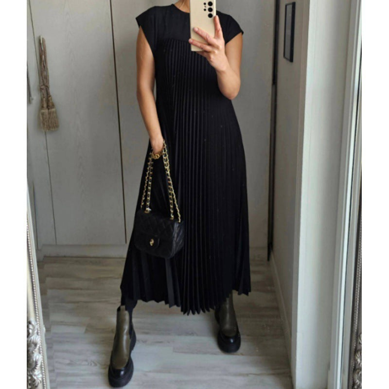 Damen Elegantes plissiertes Maxikleid mit praktischen Taschen Drune