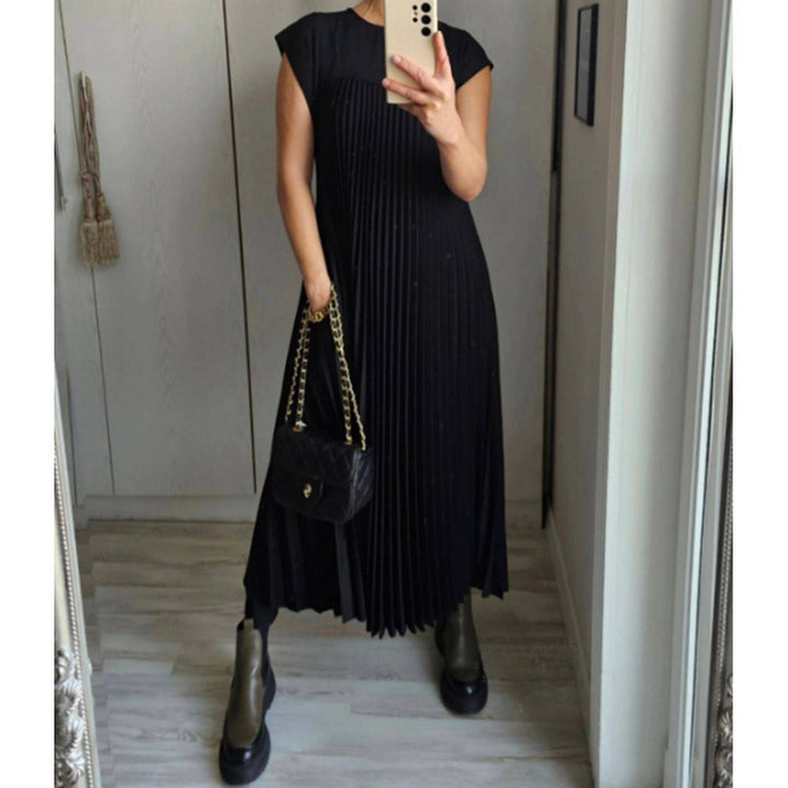 Damen Elegantes plissiertes Maxikleid mit praktischen Taschen Drune