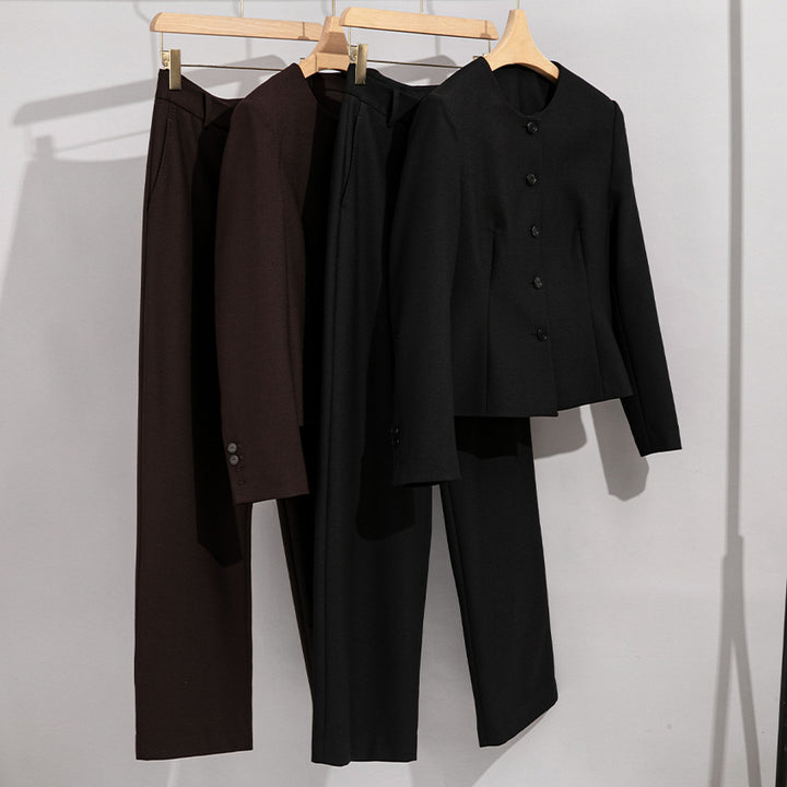 Damen Elegantes Hosenanzug-Set aus feinem Wollmix mit Rundhalsausschnitt Drune