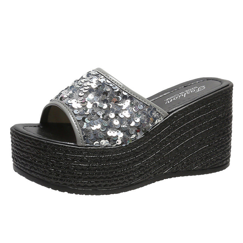 Damen Glitzernde Plateau-Sandalen mit offener Zehenpartie und hohem Absatz Drune