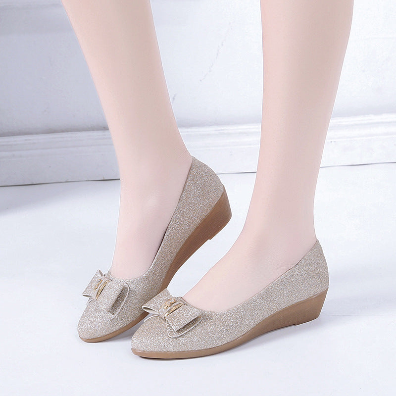 Damen Wedge-Ballerinas mit funkelndem Schleifen-Detail und rutschfester Sohle Drune