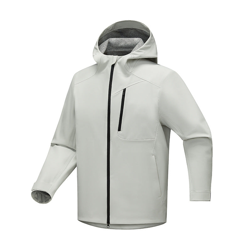 Herren Technische Softshell‑Regenjacke mit wasserdichter Membran, verschweißten Nähten & Kapuze Drune