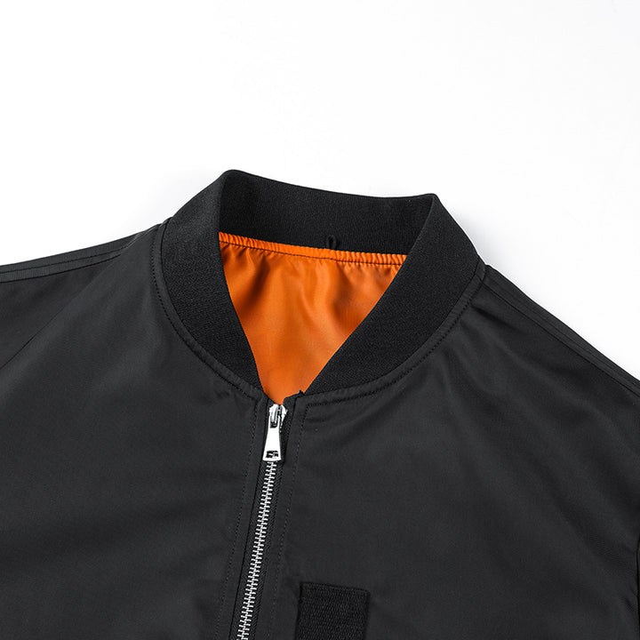 Herren Moderne Nylon-Bomberjacke im Aviatorstil mit kontrastierendem Innenfutter und Ärmel-Zipfach Drune
