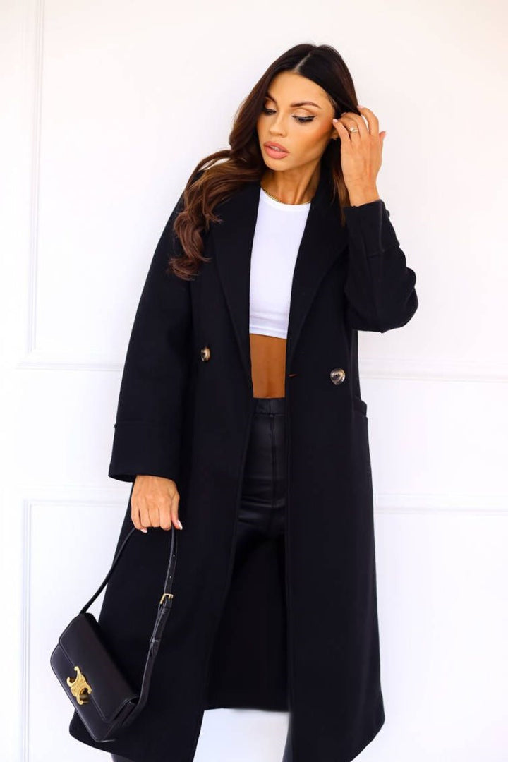 Damen Zeitloser Wollmantel mit elegantem Revers und praktischen Taschen Drune