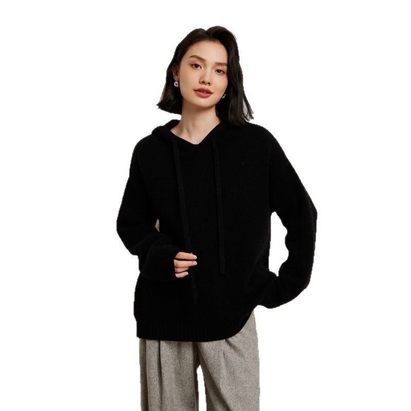 Damen lässiger Strickpullover mit Kapuze und fein strukturierter Oberfläche Drune