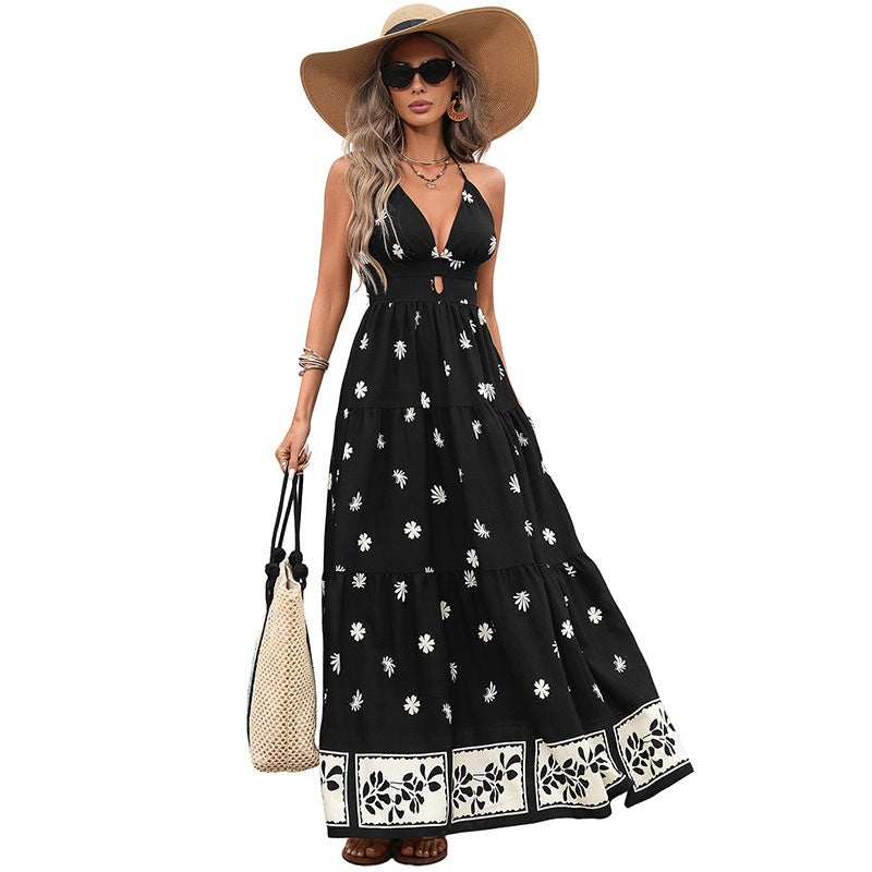 Damen Maxikleid mit verspieltem Blumendruck und elegantem V-Ausschnitt Drune