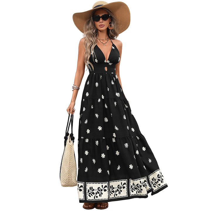 Damen Maxikleid mit verspieltem Blumendruck und elegantem V-Ausschnitt Drune