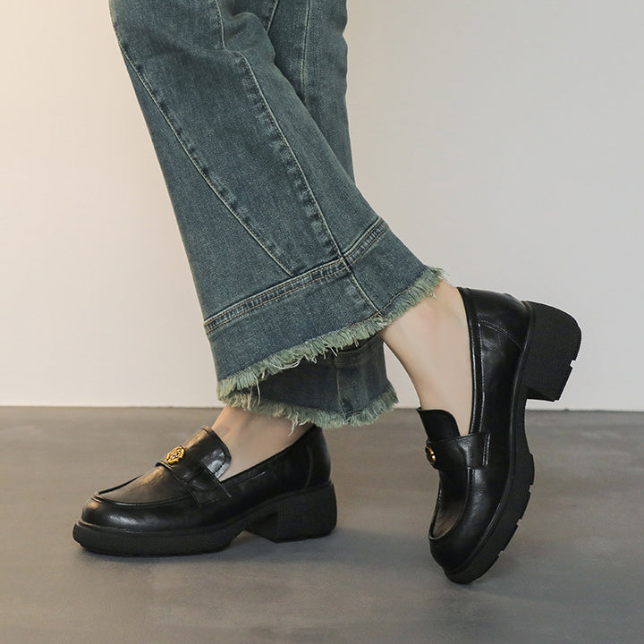 Damen Chunky‑Loafer aus Glattleder mit Emblem‑Applikation und profilierter Blocksohle Drune