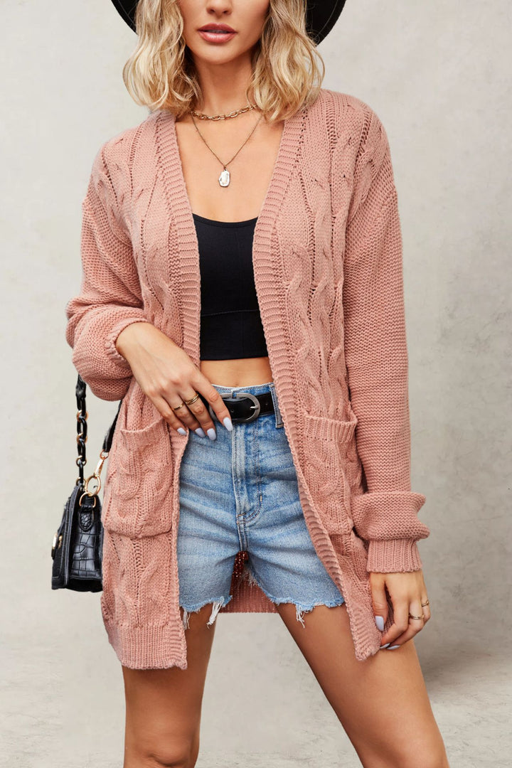Damen Komfortable Strickjacke mit Taschen und Kabelmuster Drune