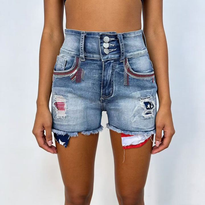 Damen Denim-Shorts im Vintage-Stil mit Aufgestickten Details Drune
