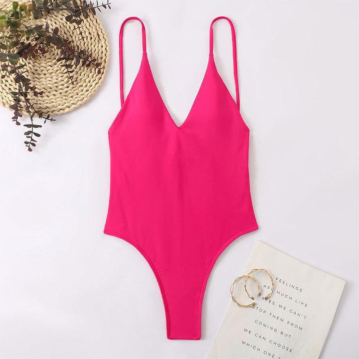 Damen eleganter Hoch-Cut Einteiler Badeanzug Drune