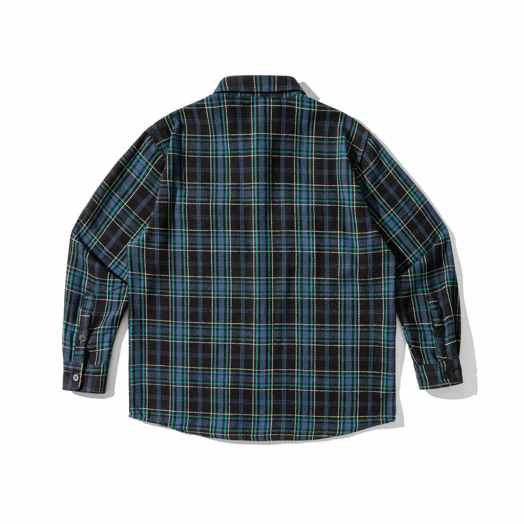 Herren Karriertes Flanell‑Overshirt mit gerundetem Saum und aufgesetzten Brusttaschen Drune