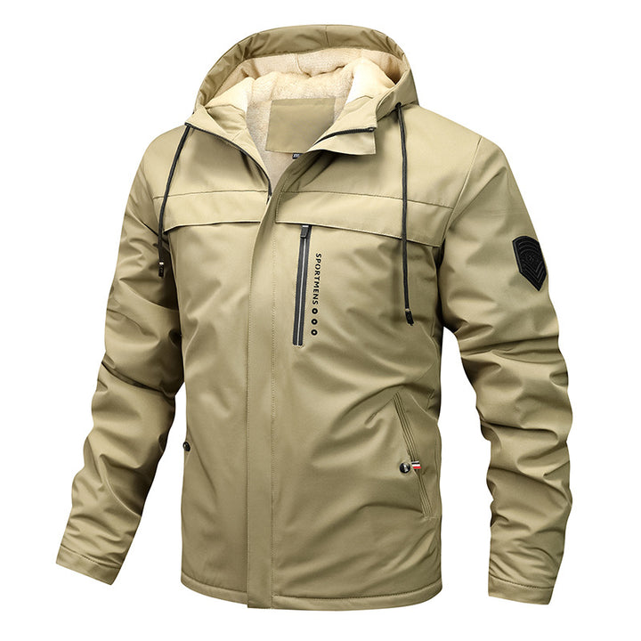 Herren nan winddichte Softshelljacke mit verstellbarer Kapuze, Fleece-Innenfutter und verdeckten Reißverschlusstaschen Drune