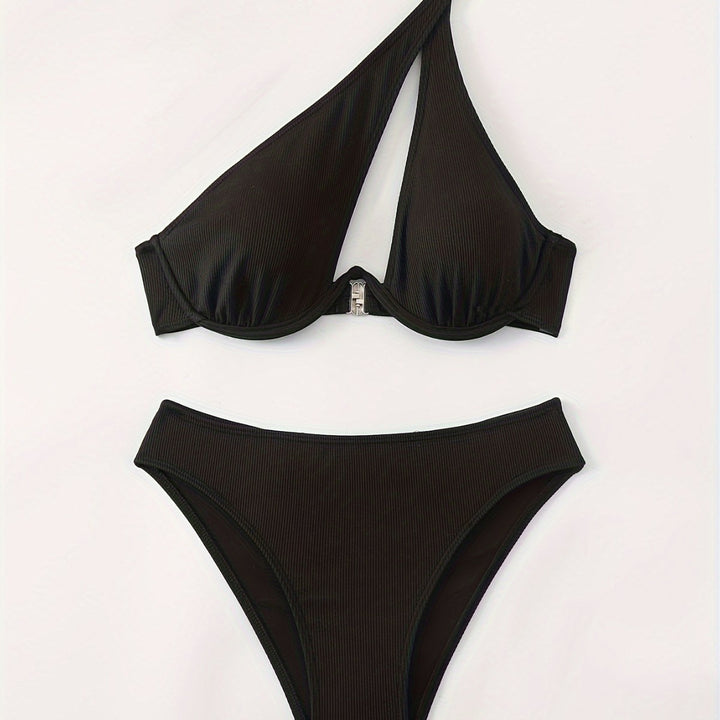 Damen Bikini-Set mit asymmetrischem Trägerdesign und unterstützendem Push-Up-Oberteil Drune